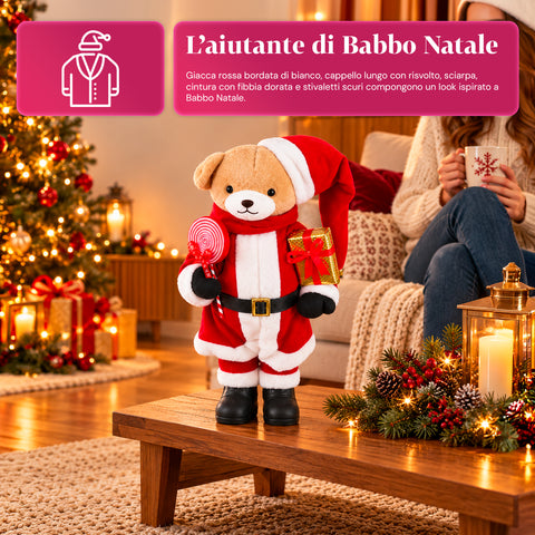 Kerstbeer van pluche met rode en witte outfit, drie maten voor binnenhuisdecoratie