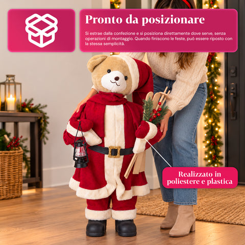 Kerstbeer van pluche met rode en witte outfit, drie maten voor binnenhuisdecoratie