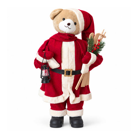 Kerstbeer van pluche met rode en witte outfit, drie maten voor binnenhuisdecoratie