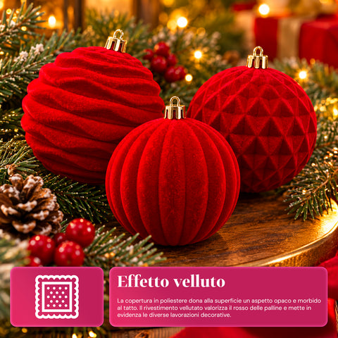Set van 12 fluwelen kerstballen van 8 cm, drie verschillende texturen per verpakking, verkrijgbaar in 3 kleuren, matte ballen voor de kerstboom en decoratie