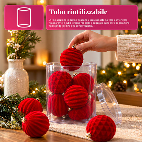 Set van 12 fluwelen kerstballen van 8 cm, drie verschillende texturen per verpakking, verkrijgbaar in 3 kleuren, matte ballen voor de kerstboom en decoratie