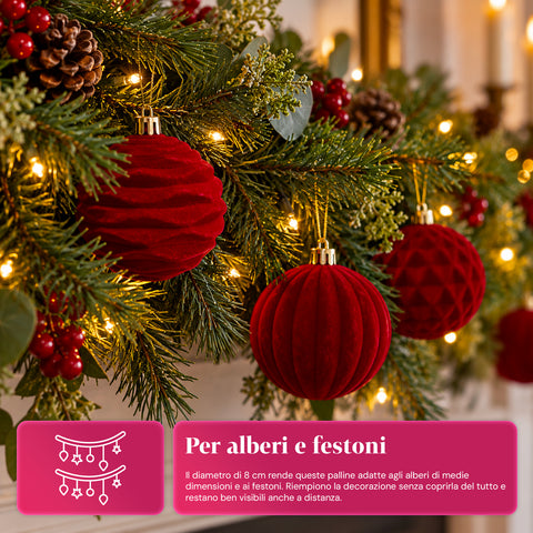 Set van 12 fluwelen kerstballen van 8 cm, drie verschillende texturen per verpakking, verkrijgbaar in 3 kleuren, matte ballen voor de kerstboom en decoratie