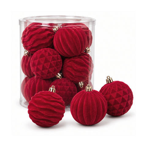 Set van 12 fluwelen kerstballen van 8 cm, drie verschillende texturen per verpakking, verkrijgbaar in 3 kleuren, matte ballen voor de kerstboom en decoratie