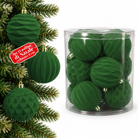 Set van 12 fluwelen kerstballen van 8 cm, drie verschillende texturen per verpakking, verkrijgbaar in 3 kleuren, matte ballen voor de kerstboom en decoratie