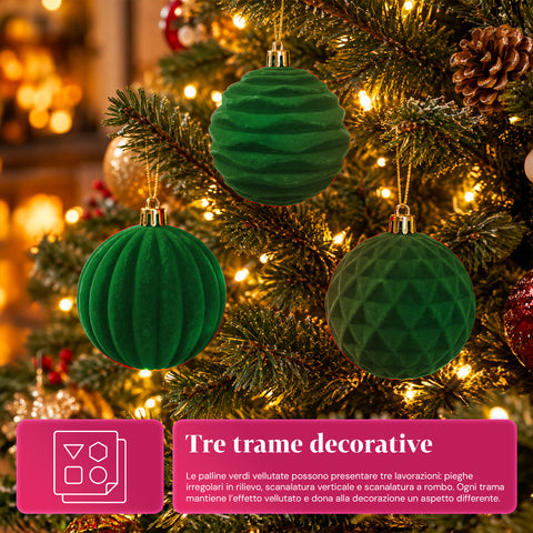 Set van 12 fluwelen kerstballen van 8 cm, drie verschillende texturen per verpakking, verkrijgbaar in 3 kleuren, matte ballen voor de kerstboom en decoratie