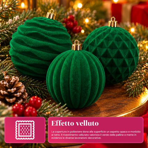 Set van 12 fluwelen kerstballen van 8 cm, drie verschillende texturen per verpakking, verkrijgbaar in 3 kleuren, matte ballen voor de kerstboom en decoratie