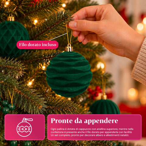 Set van 12 fluwelen kerstballen van 8 cm, drie verschillende texturen per verpakking, verkrijgbaar in 3 kleuren, matte ballen voor de kerstboom en decoratie