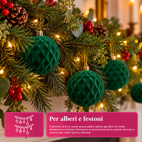 Set van 12 fluwelen kerstballen van 8 cm, drie verschillende texturen per verpakking, verkrijgbaar in 3 kleuren, matte ballen voor de kerstboom en decoratie