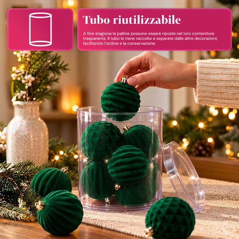 Set van 12 fluwelen kerstballen van 8 cm, drie verschillende texturen per verpakking, verkrijgbaar in 3 kleuren, matte ballen voor de kerstboom en decoratie