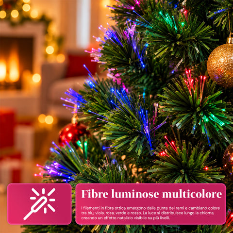 Kerstboom van glasvezel met lichteffecten en stervormige piek, 2 hoogtes van 120 en 180 cm, takken van pvc, voeding met transformator