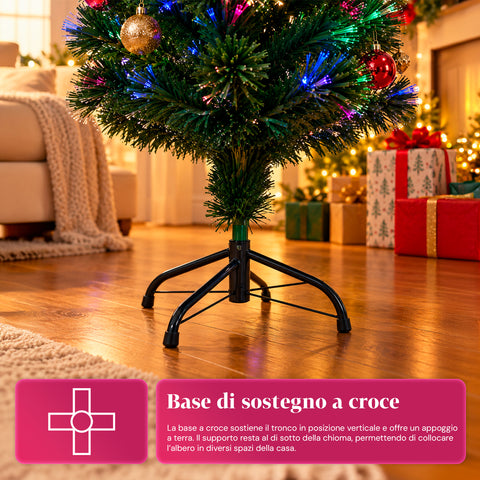 Kerstboom van glasvezel met lichteffecten en stervormige piek, 2 hoogtes van 120 en 180 cm, takken van pvc, voeding met transformator
