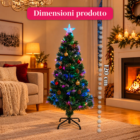 Kerstboom van glasvezel met lichteffecten en stervormige piek, 2 hoogtes van 120 en 180 cm, takken van pvc, voeding met transformator