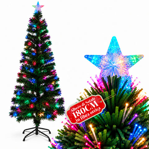 Kerstboom van glasvezel met lichteffecten en stervormige piek, 2 hoogtes van 120 en 180 cm, takken van pvc, voeding met transformator