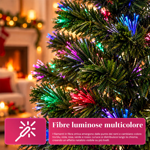 Kerstboom van glasvezel met lichteffecten en stervormige piek, 2 hoogtes van 120 en 180 cm, takken van pvc, voeding met transformator
