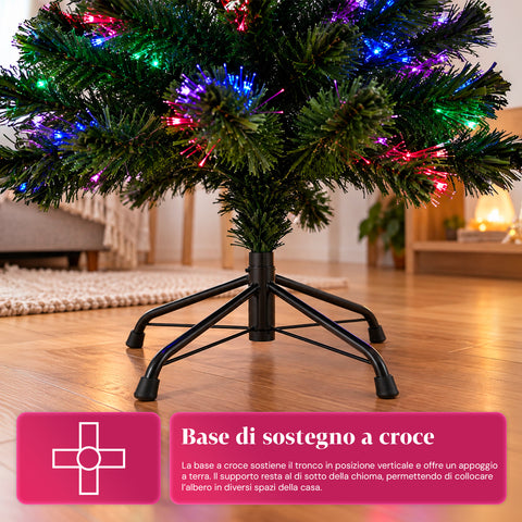 Kerstboom van glasvezel met lichteffecten en stervormige piek, 2 hoogtes van 120 en 180 cm, takken van pvc, voeding met transformator