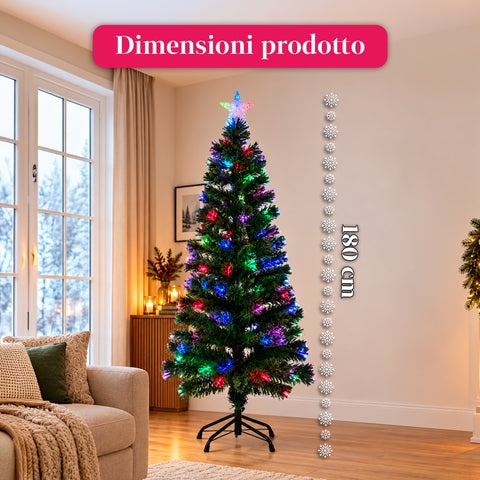 Kerstboom van glasvezel met lichteffecten en stervormige piek, 2 hoogtes van 120 en 180 cm, takken van pvc, voeding met transformator