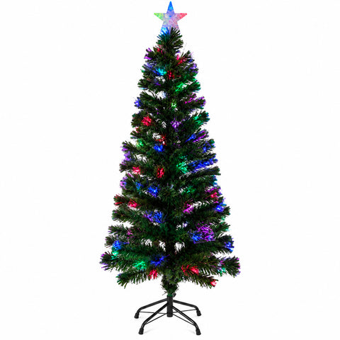 Kerstboom van glasvezel met lichteffecten en stervormige piek, 2 hoogtes van 120 en 180 cm, takken van pvc, voeding met transformator