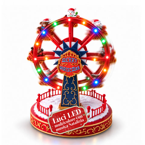 Kerstreuzenrad met ledverlichting, muziek en roterende beweging, 2 kleuren, geanimeerde kerstdecoratie, hoogte 26 cm, basis 22 cm, kunststof