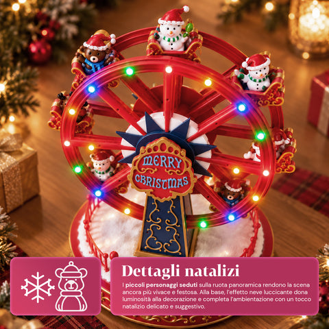 Kerstreuzenrad met ledverlichting, muziek en roterende beweging, 2 kleuren, geanimeerde kerstdecoratie, hoogte 26 cm, basis 22 cm, kunststof