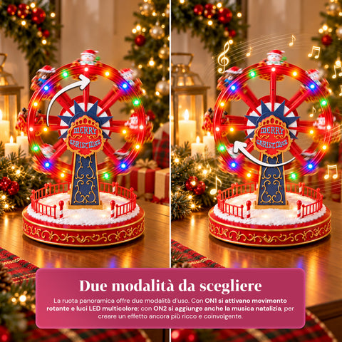 Kerstreuzenrad met ledverlichting, muziek en roterende beweging, 2 kleuren, geanimeerde kerstdecoratie, hoogte 26 cm, basis 22 cm, kunststof