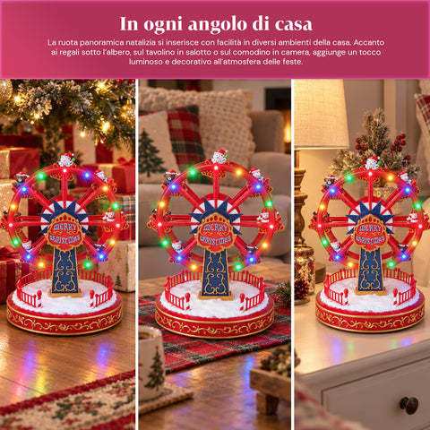 Kerstreuzenrad met ledverlichting, muziek en roterende beweging, 2 kleuren, geanimeerde kerstdecoratie, hoogte 26 cm, basis 22 cm, kunststof
