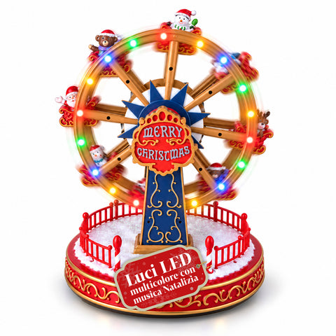 Kerstreuzenrad met ledverlichting, muziek en roterende beweging, 2 kleuren, geanimeerde kerstdecoratie, hoogte 26 cm, basis 22 cm, kunststof