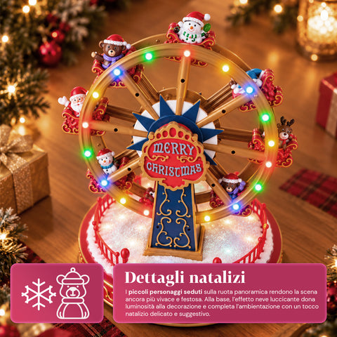 Kerstreuzenrad met ledverlichting, muziek en roterende beweging, 2 kleuren, geanimeerde kerstdecoratie, hoogte 26 cm, basis 22 cm, kunststof