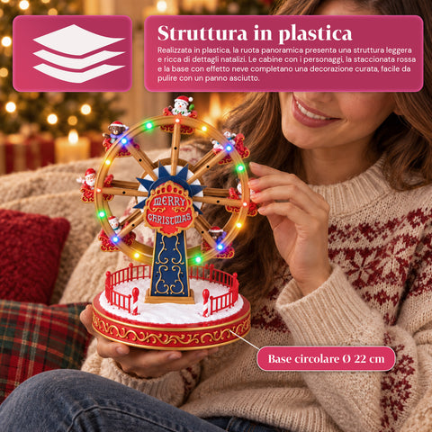 Kerstreuzenrad met ledverlichting, muziek en roterende beweging, 2 kleuren, geanimeerde kerstdecoratie, hoogte 26 cm, basis 22 cm, kunststof