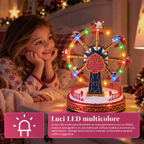 Kerstreuzenrad met ledverlichting, muziek en roterende beweging, 2 kleuren, geanimeerde kerstdecoratie, hoogte 26 cm, basis 22 cm, kunststof