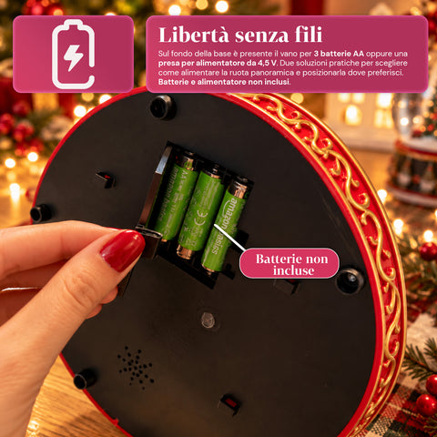 Kerstreuzenrad met ledverlichting, muziek en roterende beweging, 2 kleuren, geanimeerde kerstdecoratie, hoogte 26 cm, basis 22 cm, kunststof