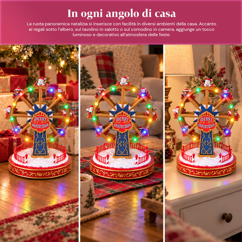 Kerstreuzenrad met ledverlichting, muziek en roterende beweging, 2 kleuren, geanimeerde kerstdecoratie, hoogte 26 cm, basis 22 cm, kunststof