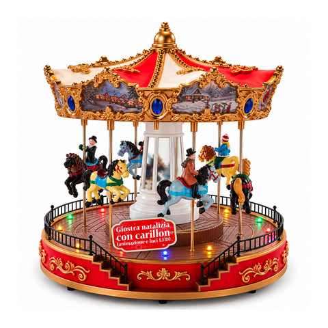 Kerstreuzenrad met ledverlichting, muziek en roterende beweging, 2 kleuren, geanimeerde kerstdecoratie, hoogte 26 cm, basis 22 cm, kunststof