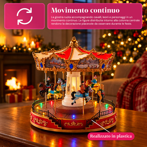 Kerstreuzenrad met ledverlichting, muziek en roterende beweging, 2 kleuren, geanimeerde kerstdecoratie, hoogte 26 cm, basis 22 cm, kunststof