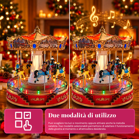 Kerstreuzenrad met ledverlichting, muziek en roterende beweging, 2 kleuren, geanimeerde kerstdecoratie, hoogte 26 cm, basis 22 cm, kunststof