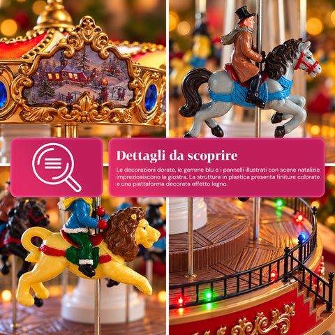 Kerstreuzenrad met ledverlichting, muziek en roterende beweging, 2 kleuren, geanimeerde kerstdecoratie, hoogte 26 cm, basis 22 cm, kunststof