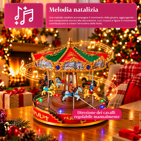 Kerstreuzenrad met ledverlichting, muziek en roterende beweging, 2 kleuren, geanimeerde kerstdecoratie, hoogte 26 cm, basis 22 cm, kunststof