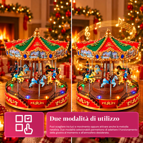 Kerstreuzenrad met ledverlichting, muziek en roterende beweging, 2 kleuren, geanimeerde kerstdecoratie, hoogte 26 cm, basis 22 cm, kunststof
