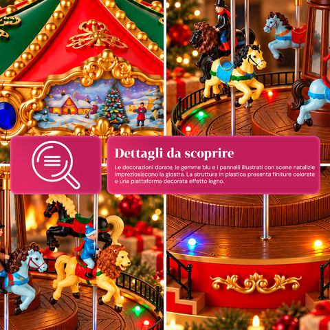 Kerstreuzenrad met ledverlichting, muziek en roterende beweging, 2 kleuren, geanimeerde kerstdecoratie, hoogte 26 cm, basis 22 cm, kunststof