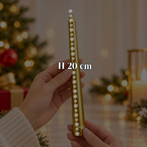 Slanke kerstkaarsen voor tafeldecoraties en kandelaars, set van 6, 2 kleuren, hoogte 20 cm, paraffinewas, glanzende afwerking met metallic effect