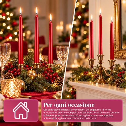 Slanke kerstkaarsen voor tafeldecoraties en kandelaars, set van 6, 2 kleuren, hoogte 20 cm, paraffinewas, glanzende afwerking met metallic effect
