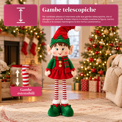 Uitschuifbare kerstelf, decoratieve versiering, diverse kleuren, maximale hoogte 120 cm, telescopische benen, verzwaarde voeten, polyester