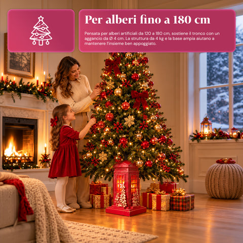 Kerstboomstandaard in de vorm van een Engelse telefooncel met ledverlichting, gouden kerstman en kerstboompje, universele opening van 4 cm, voor stammen tot 180 cm