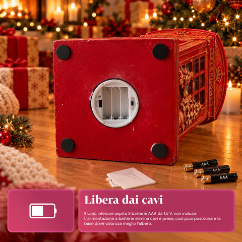 Kerstboomstandaard in de vorm van een Engelse telefooncel met ledverlichting, gouden kerstman en kerstboompje, universele opening van 4 cm, voor stammen tot 180 cm