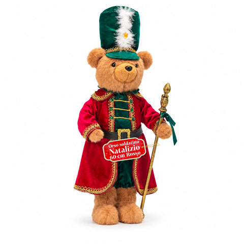 Kerstbeer als soldaat, kerstdecoratie, 2 kleuren, hoogte 60 cm, polyester, met hoed, mantel en stok