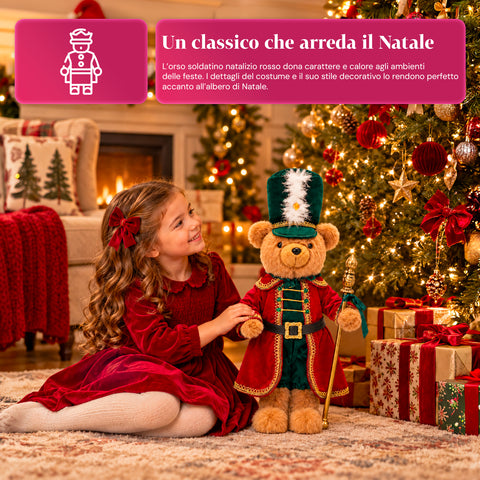 Kerstbeer als soldaat, kerstdecoratie, 2 kleuren, hoogte 60 cm, polyester, met hoed, mantel en stok
