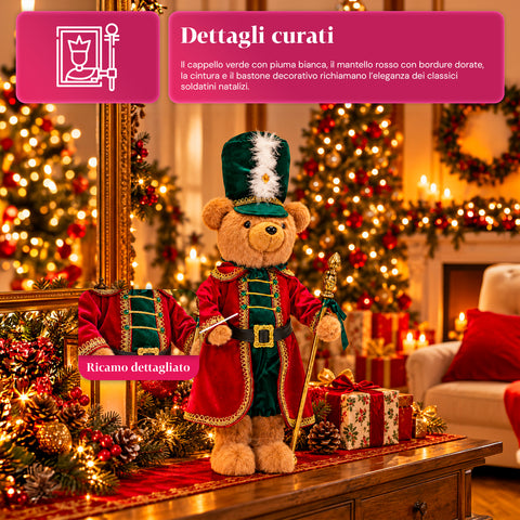 Kerstbeer als soldaat, kerstdecoratie, 2 kleuren, hoogte 60 cm, polyester, met hoed, mantel en stok