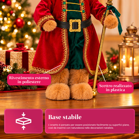Kerstbeer als soldaat, kerstdecoratie, 2 kleuren, hoogte 60 cm, polyester, met hoed, mantel en stok