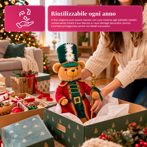 Kerstbeer als soldaat, kerstdecoratie, 2 kleuren, hoogte 60 cm, polyester, met hoed, mantel en stok