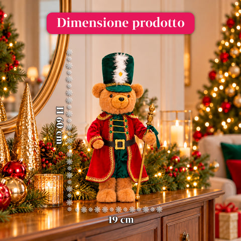 Kerstbeer als soldaat, kerstdecoratie, 2 kleuren, hoogte 60 cm, polyester, met hoed, mantel en stok