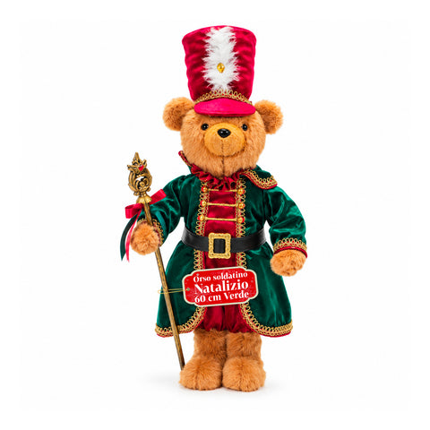Kerstbeer als soldaat, kerstdecoratie, 2 kleuren, hoogte 60 cm, polyester, met hoed, mantel en stok